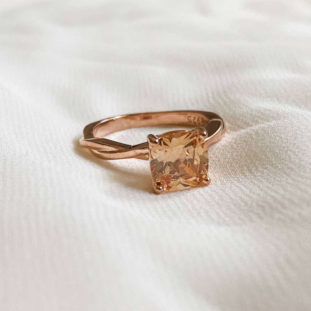 Rose Gold Morganite Cushion Cut Ring - Picture 2 of 10